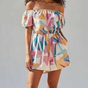 Colorful Geometric Print Off-Shoulder Romper